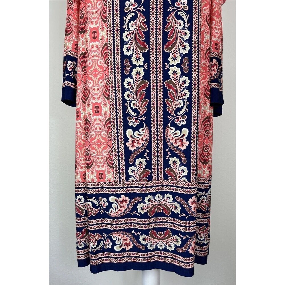 London Times Medallion Border Print Midi Shift Pink Navy Keyhole Plus Size 20W - Picture 7 of 12